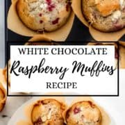 Two photos of finished muffins in pan and on plate on pin with text overlay.