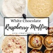 Four process photos of making muffins on pin with text overlay.