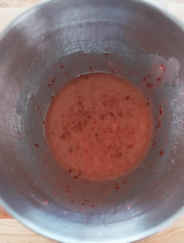 Overhead view of glaze in mixing bowl.