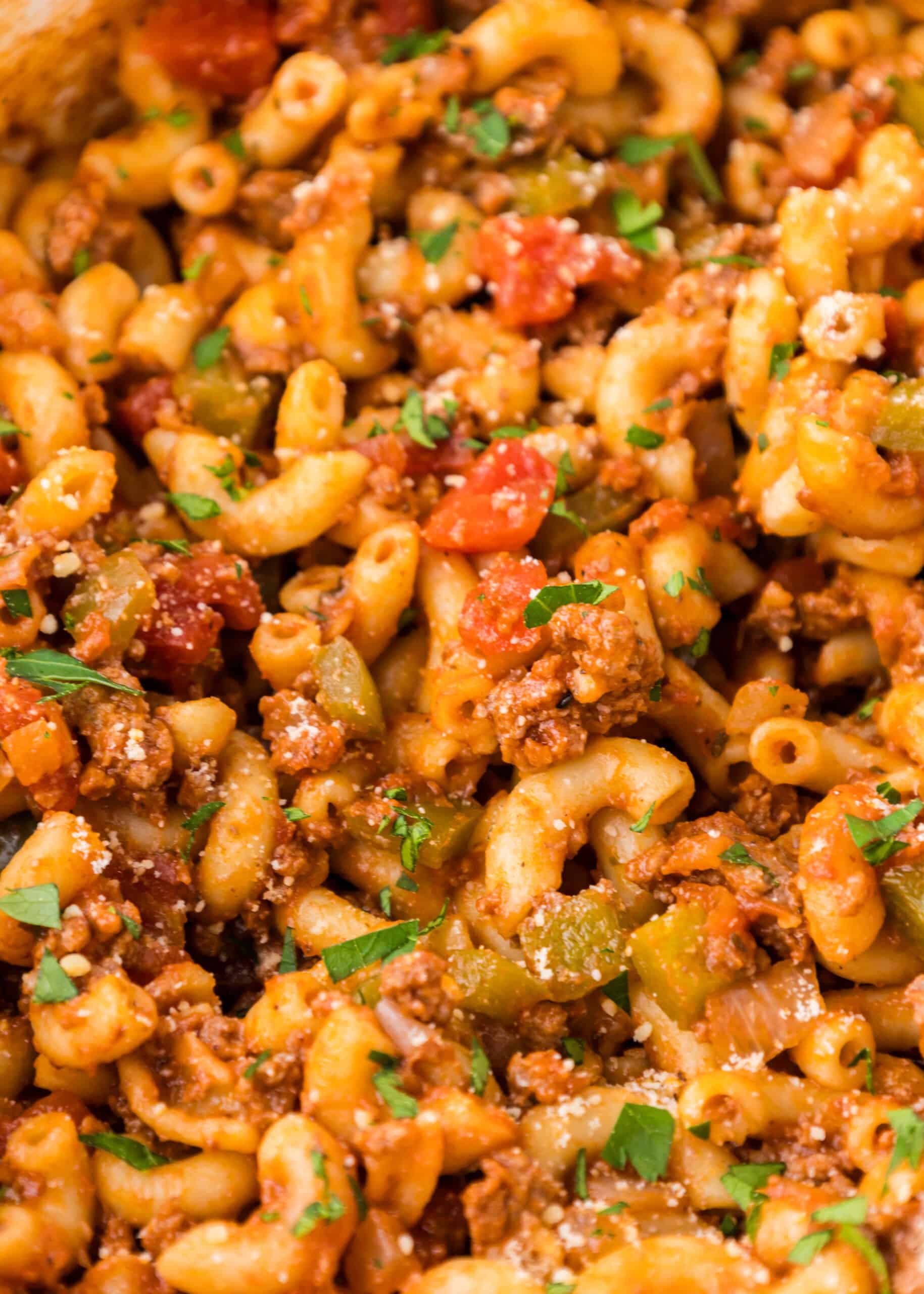 Close up view of finished goulash. 