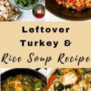 Four process photos to make turkey soup on pin with text overlay.