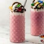 Close up side view of two finished shakes.